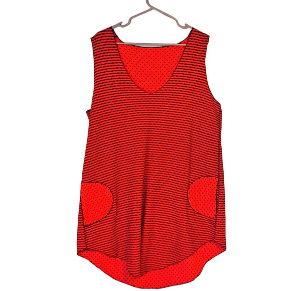 Noblu Lagenlook Red/ black Polka Dot Stripe Sleeveless Top+ Jacket XL PLUS - Picture 2 of 7